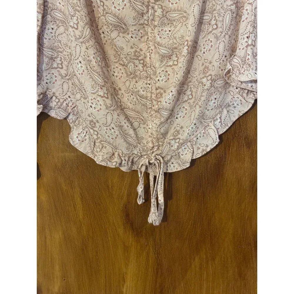 Savanna Jane Pink Paisley Cinched Blouse Crop Balloon Sleeve Size L - Picture 3 of 6